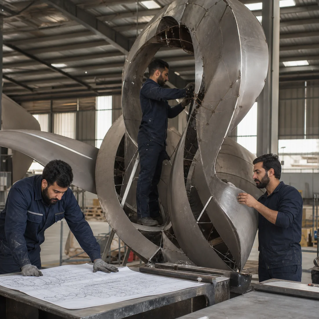 Sculpture fabrication in a professional workshop
