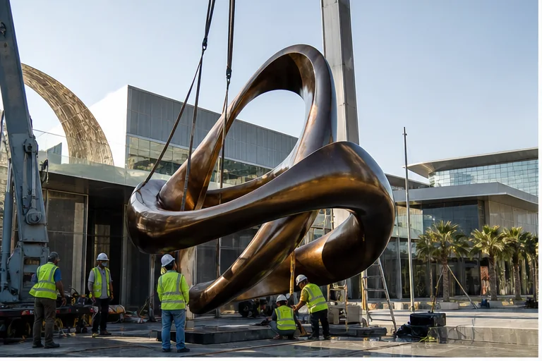 Final sculpture installation in a UAE architectural setting