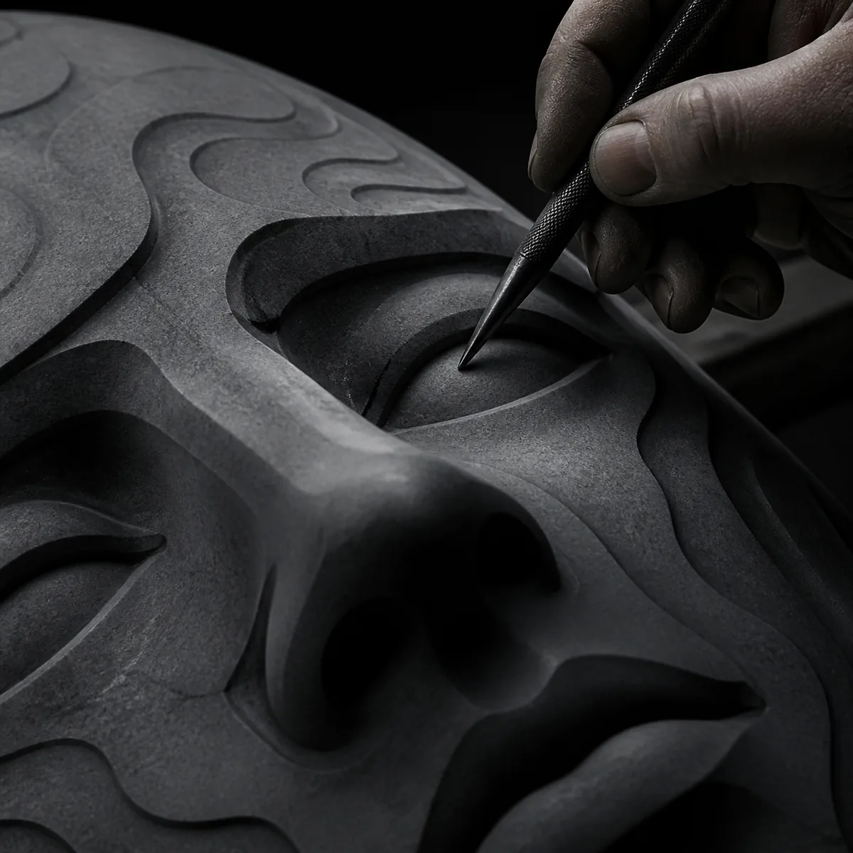 Monochrome sculpture and fabrication detail