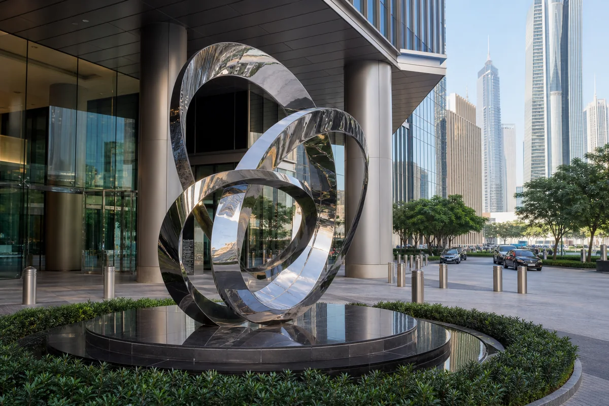 Featured stainless steel sculpture project placeholder in a UAE public setting