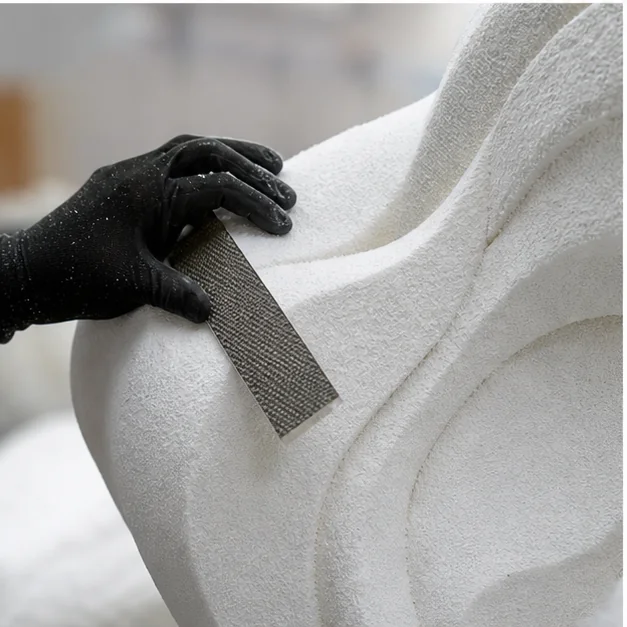 Carved detail in a large-scale Styrofoam sculpture