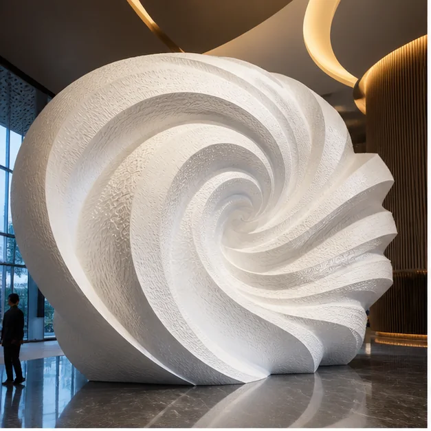 Oversized Styrofoam sculptural form in a professional interior environment
