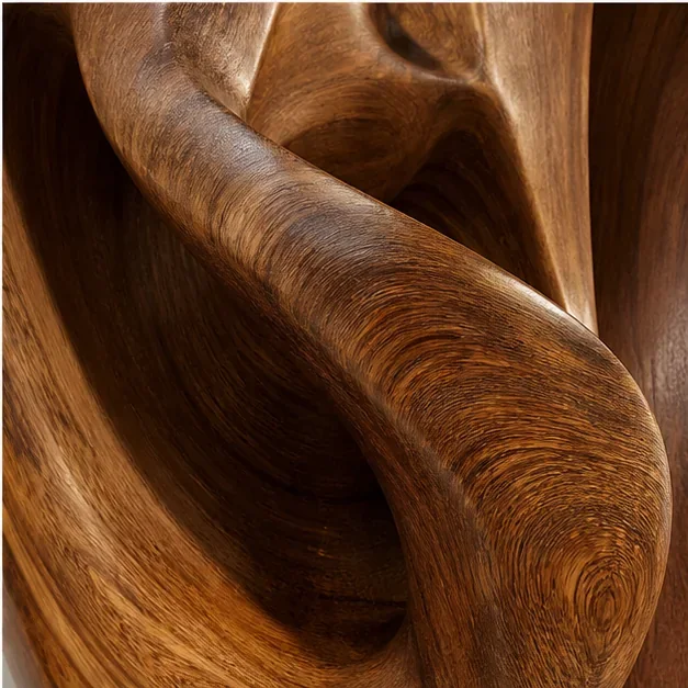 Refined curved wooden sculpture detail with natural warmth