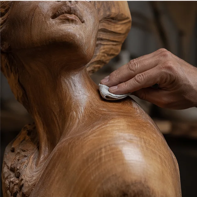 Refined wooden sculpture surface before final presentation