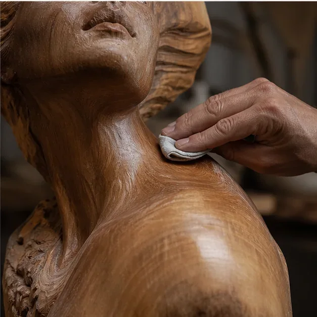 Wood sculpture surface finishing detail