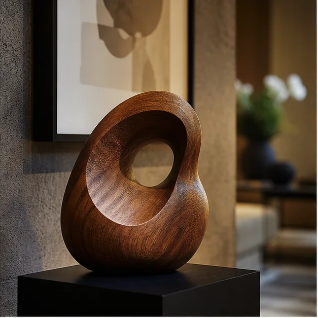 Small detailed wooden sculpture in a premium interior environment