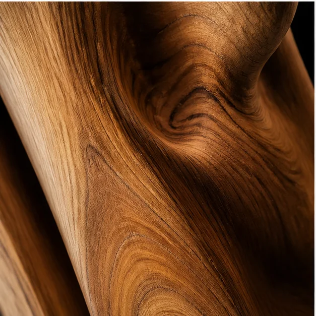 Close-up of carved wooden sculpture detail showing grain, texture, and refined finishing