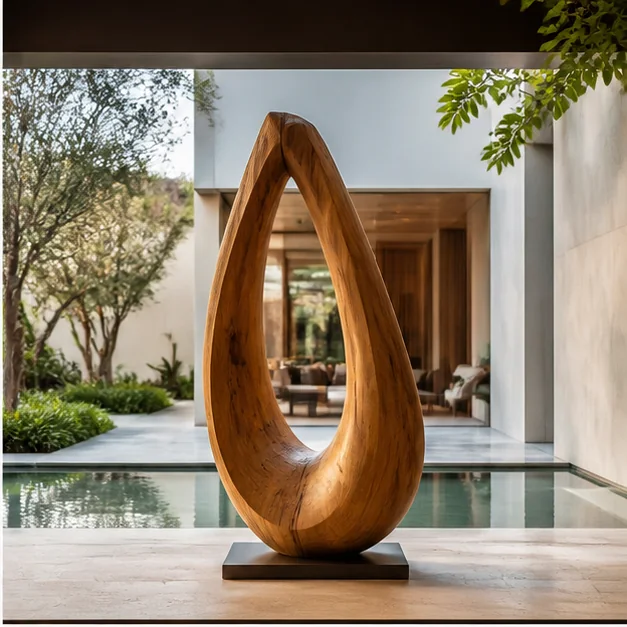 Custom wooden sculpture in a premium residential setting